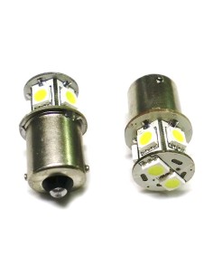 Lampada Led Canbus BA15S G18,5 R5W R10W No Errore Bianco 12V Luci Posizione Piedi Dritti 7 Smd 5050 2