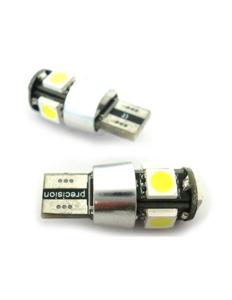 Lampada Led Canbus T10 W5W Luci di Posizione 12V 5 Smd Bianco No Errore New Con Resistenza