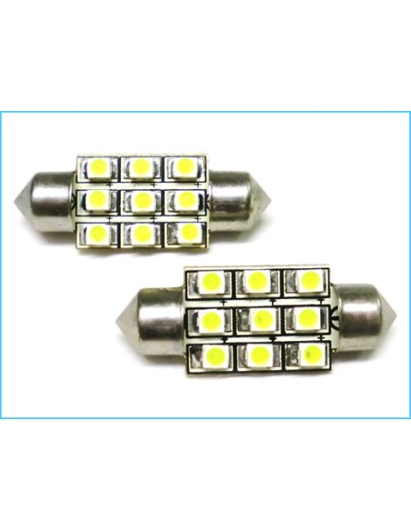 Lampada Led Siluro T11 C5W 39mm 9 Smd Bianco Freddo 12V Luci Targa