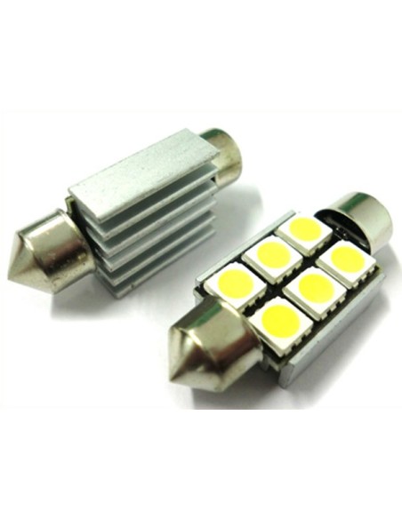 Lampadina Led Siluro Canbus T11 C5W 36mm 6 SMD 5050 12V Luci Targa Con Dissipatore