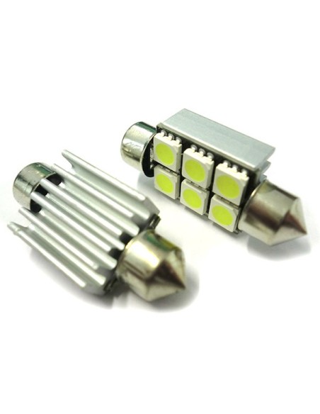 Lampadina Led Siluro Canbus T11 C5W 36mm 6 SMD 5050 12V Luci Targa Con Dissipatore