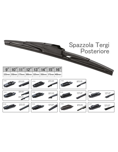 Spazzola Tergicristallo Posteriore Auto 14" 350mm 10 Raccordi Universale Multi Adattatori