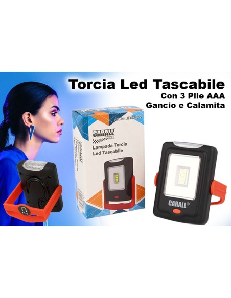 Torcia Led Tascabile Con 3 Pile AAA Gancio Calamita