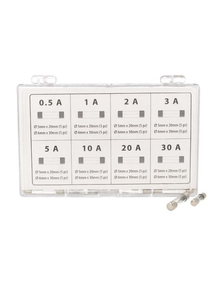 Kit 80 Fusibile Auto Moto Camper Camion Barca Tubo In Vetro 0.5A 1A 2A 3A 5A 10A 20A 30A &Oslash5mmX20mm &Oslash6mmX30mm