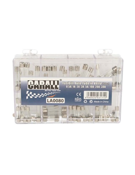 Kit 80 Fusibile Auto Moto Camper Camion Barca Tubo In Vetro 0.5A 1A 2A 3A 5A 10A 20A 30A &Oslash5mmX20mm &Oslash6mmX30mm