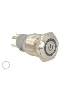 Interruttore Pulsante Bilanciere Rotondo 5 Pin Metallo Con Spia Led Bianco Freddo 12V Auto Barca Foro 16mm 2
