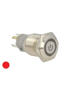 Interruttore Pulsante Bilanciere Rotondo 5 Pin Acciaio Inossidabile Con Spia Led Rosso 12V Auto Moto Foro 16mm 2