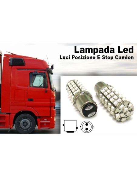 24V Lampada Led BAY15D 1157 S25 68 Smd Rosso Luci Posizione e Stop Camion