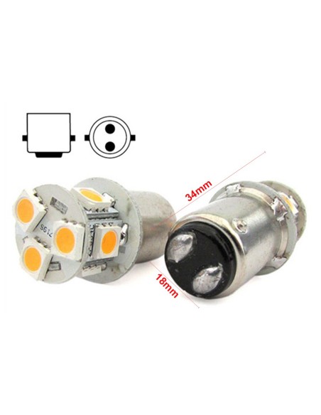 2 Lampade Led Barca Nautica BA15D B15D Bianco Caldo 12V 24V 2W No Polarita Piedi Dritti 8 Smd 5050 Baionetta G18