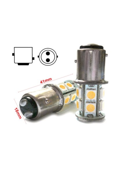 2 Lampade Led Barca Nautica BAY15D Bianco Caldo 12V 24V 3W No Polarita Piedi Sfalfati 13 Smd 5050 Baionetta G18,5
