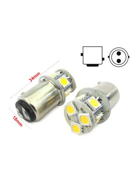2 Lampade Led Barca Nautica BAY15D Bianco Freddo 12V 24V 2W No Polarita Piedi Sfalfati 7 Smd 5050 Baionetta G18,5