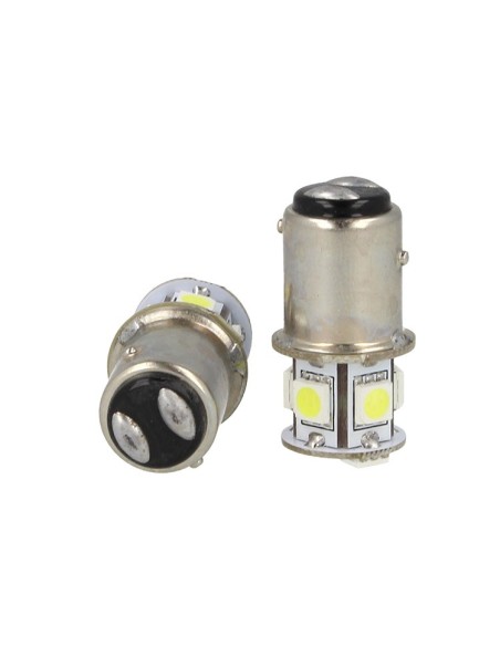 2 Lampade Led Barca Nautica BAY15D Bianco Freddo 12V 24V 2W No Polarita Piedi Sfalfati 7 Smd 5050 Baionetta G18,5