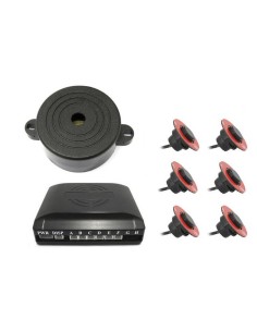 Kit 6 Sensori di Parcheggio OEM Posteriori Staccabile 16mm Slim Cicalino Acustico Regolabile Distanza Fresa Fustella Inclusa Eff 2