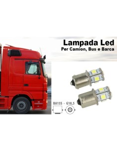 24V Lampada Led Canbus BA15S G18,5 R5W Bianco Per Camion Bus Barca Piedi Dritti 8 Smd 5050