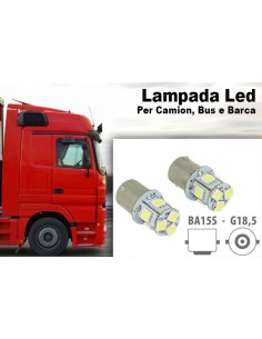 24V Lampada Led Canbus BA15S G18,5 R5W Colore Blu Piedi Dritti 8 Smd 5050 Per Camion Bus Barca