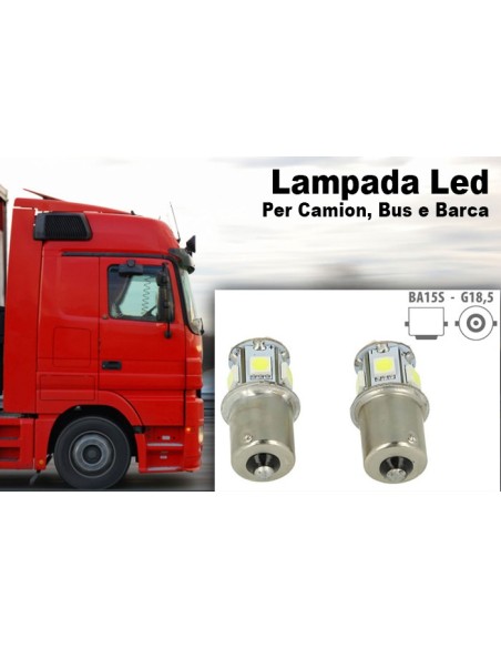 24V Lampada Led Canbus BA15S G18,5 R5W Colore Rosso Piedi Dritti 8 Smd 5050 Per Camion Bus Barca