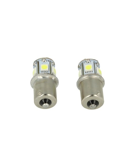 24V Lampada Led Canbus BA15S G18,5 R5W Colore Rosso Piedi Dritti 8 Smd 5050 Per Camion Bus Barca