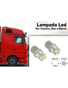 24V Lampada Led Canbus BA15S G18,5 R5W Colore Verde Piedi Dritti 8 Smd 5050 Per Camion Bus Barca