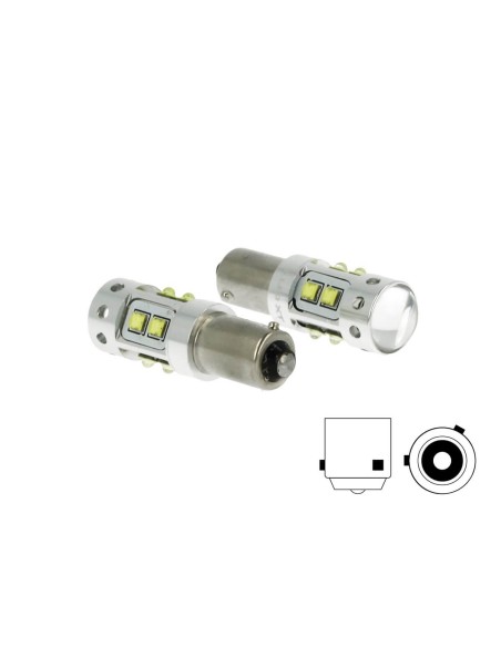 Lampada Led H21 BAY9s H21W 12V 50W Arancione 10 Smd Cree Piedini Sfalsati Per Frecce