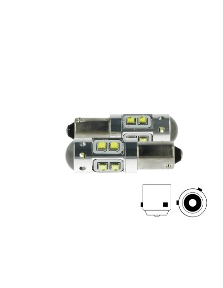 Lampada Led H21 BAY9s H21W 12V 50W Arancione 10 Smd Cree Piedini Sfalsati Per Frecce