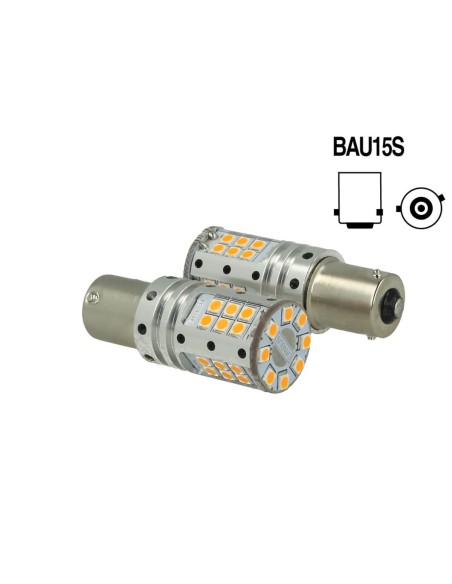 Lampada Led BAU15S PY21W Canbus 12V 25W Reale Arancione Piedi Storti Per Frecce No Errore 32 Smd 3030