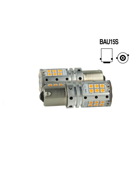 Lampada Led BAU15S PY21W Canbus 12V 25W Reale Arancione Piedi Storti Per Frecce No Errore 32 Smd 3030