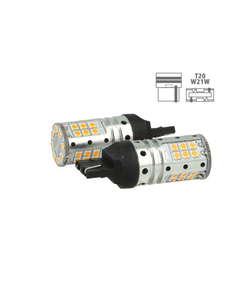 Lampada Led T20 W21W WY21W 7440 Canbus 12V 25W Reale Arancione Per Frecce No Errore 32 Smd 3030