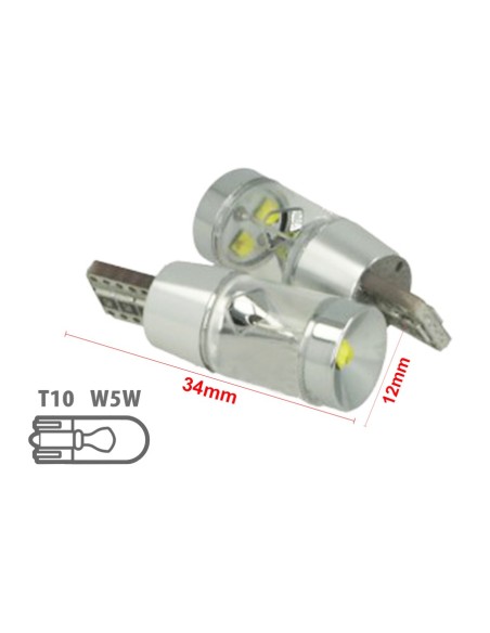 Lampada Led T10 W5W 12V 9W Canbus Pro 3 Cree XBD Da 3W Con Cono Riflettore Bianco No Errore