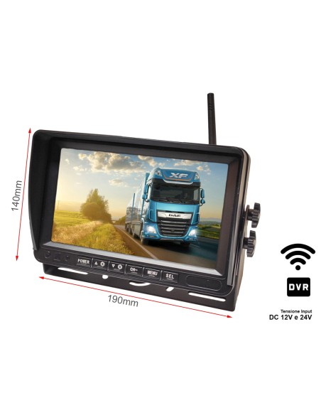 Monitor Wireless Ricevitore Professionale DVR Registratore 4 Canali 12V 24V Per Camion Tir 7 Pollici