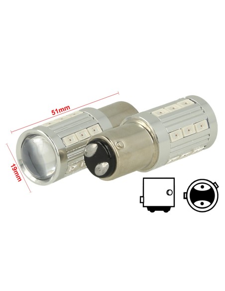 Lampada Led BAZ15D 1157 P21/4W 12V 24V 21 Smd 5730 Rosso Super Luminoso Piedi Storti Asimmetrica