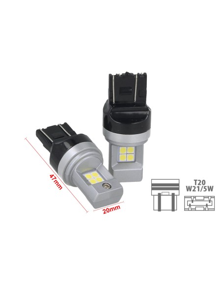 Lampada Led T20 W21/5W 7443 8 Smd 3030 Bianco Luminoso Compatibile Con Attacco CK Auto Americana Dimensione Ridotta