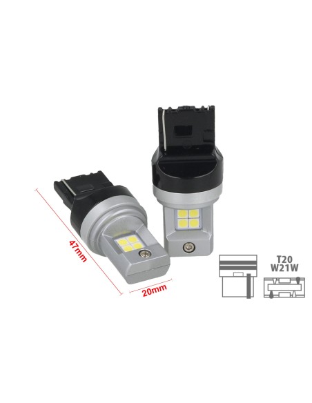 Lampada Led T20 W21W 7440 8 Smd 3030 Super Bianco Luminoso Senza Polarita 12V 8W Dimensione Ridotta Come Originale