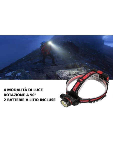 Torcia da Testa LED Ricaricabile Snodabile Zoomabile Lampada Frontale Impermeabile Tattico Campeggio Sport