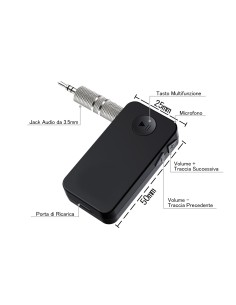 Ricevitore Bluetooth 4.1 Adattatore Wireless Audio Portatile con Microfono Stereo Auto Casa con 3,5 mm AUX
