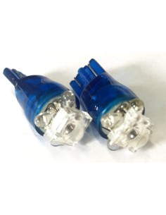 Coppia 2 Lampade Led T10 Con 1 Led F5 Flux + 4 Led F3 Colore Blu Blue 12V 0,2W