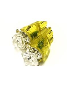 Coppia 2 Lampade Led T10 Con 1 Led F5 Flux + 4 Led F3 Colore Giallo Yellow 12V 0,2W 2