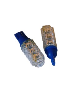 Coppia 2 Lampade Led T10 Con 13 Led F5 Flux Colore Blue Blu 12V 2W