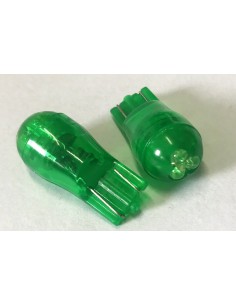 Coppia 2 Lampade Led T10 Con 3 Led F3 Colore Verde Green 12V 0,2W