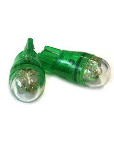 Coppia 2 Lampade Led T10 Con 4 Led F3 Cappuccio Tondo Colore Verde Green 12V 0,2W