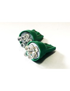 Coppia 2 Lampade Led T10 Con 4 Led F3 Colore Verde Green 12V 0,2W