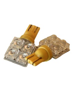 Coppia 2 Lampade Led T10 Con 4 Led F5 Flux Laterale Colore Giallo Yellow 12V 0,2W 2