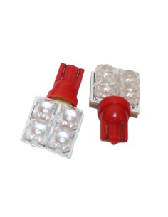 Coppia 2 Lampade Led T10 Con 4 Led F5 Flux Laterale Colore Rosso Red 12V 0,2W 2