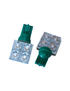 Coppia 2 Lampade Led T10 Con 4 Led F5 Flux Laterale Colore Verde Green 12V 0,2W 2