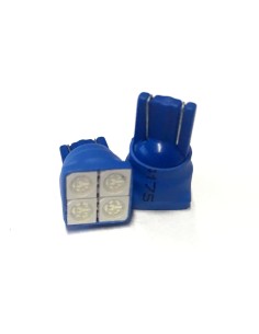 Coppia 2 Lampade Led T10 Con 4 Smd 5050 Frontale Colore Blue Blu 12V 0,5W