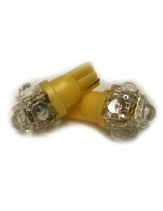 Coppia 2 Lampade Led T10 Con 5 Led F5 Flux Colore Giallo Yellow 12V 0,2W