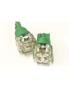 Coppia 2 Lampade Led T10 Con 5 Led F5 Flux Colore Verde Green 12V 0,2W