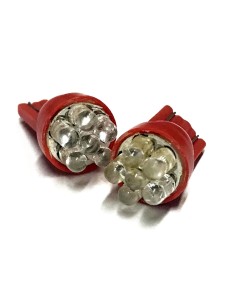 Coppia 2 Lampade Led T10 Con 6 Led F3 Colore Rosso Red 12V 0,2W 2