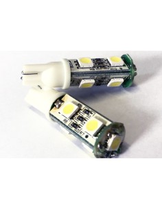 Coppia 2 Lampade Led T10 Con 7 Smd 5050 Colore Bianco Freddo 6000K 12V 1W