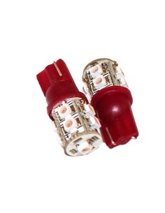 Coppia 2 Lampade Led T10 Con 9 Smd 3528 Colore Rosso Red 12V 1W 2