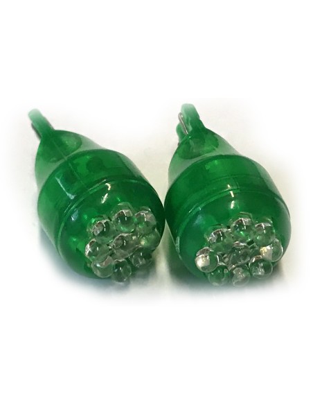 Coppia 2 Lampade Led T10 T15 Con 9 Led F3 Colore Verde Green 12V 0,2W